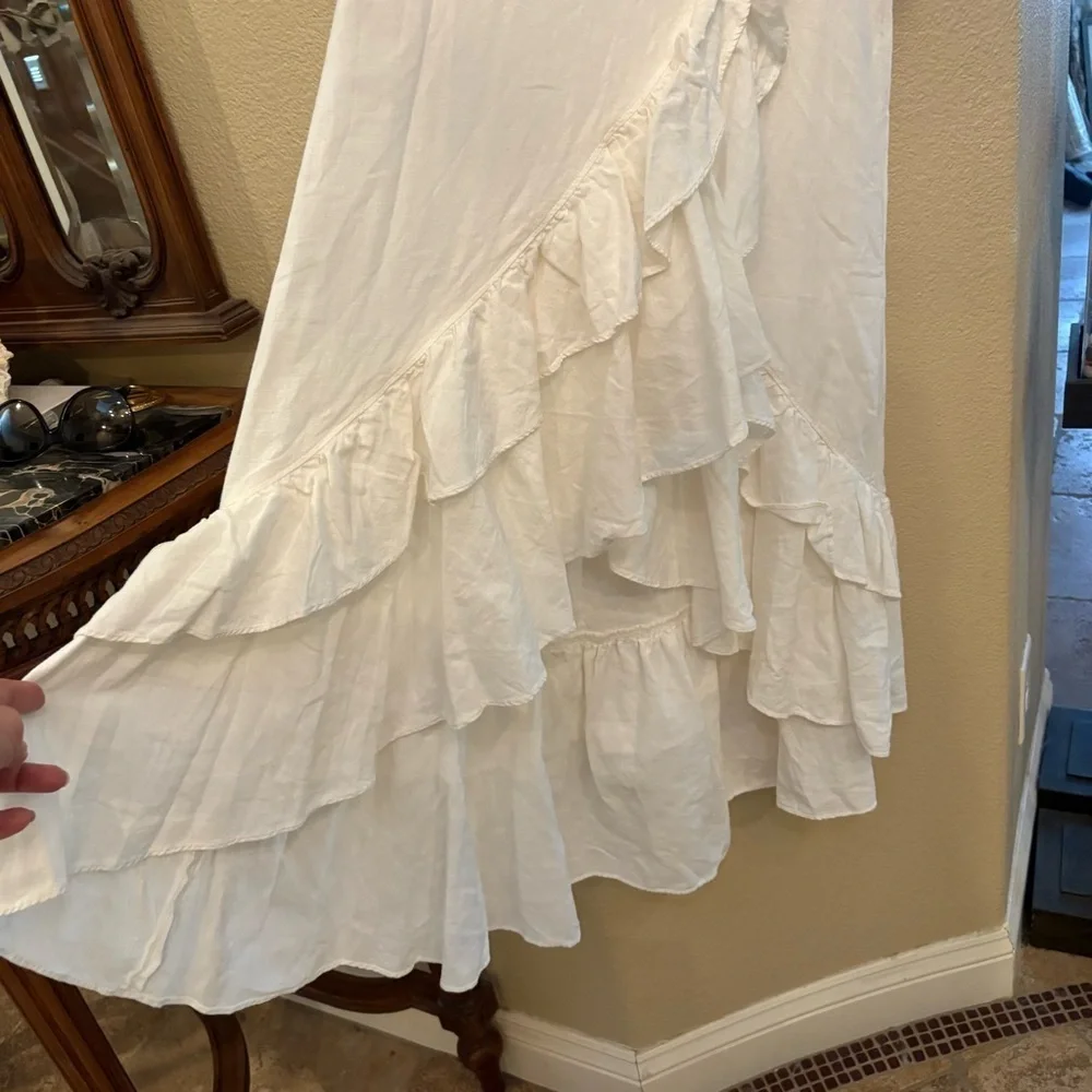 NWT~FREE PEOPLE Women White Linen Blend Vacation Ruffle Wrap Skirt Size XS